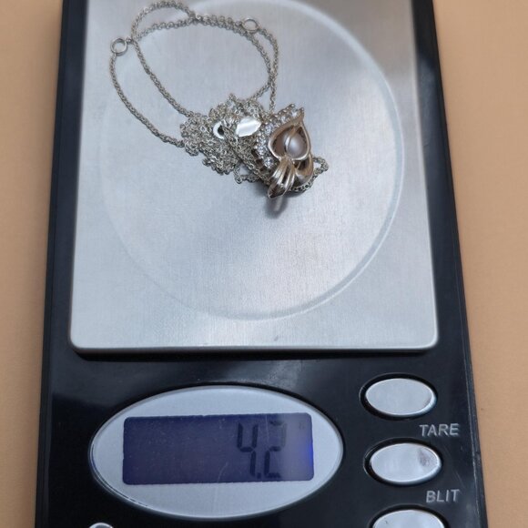 20+2 Inch Sterling Silver Locked Pearl With CZ Accents Heart Necklace A4896 - Picture 9 of 9